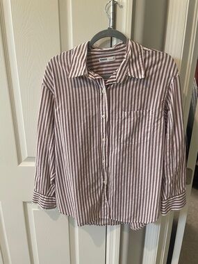 Sonoma Vertical Stripe Button-Down in Burgundy and White